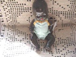 10'' DARK BROWN 40S COMPOSITION BENT LEG BABY DOLL, ROMPER 2492